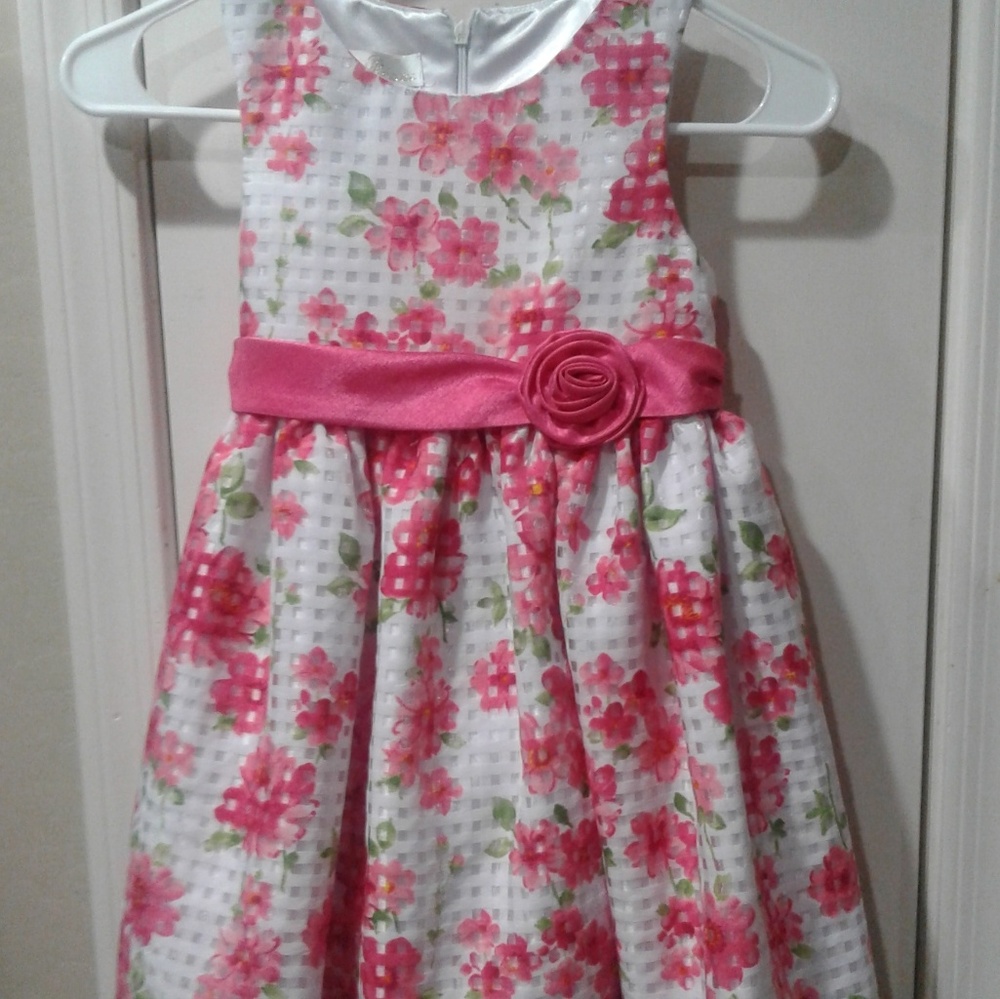Girls pink & white floral print dress sz 6x